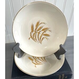 VTG Golden Wheat 7.5 Soup/Salad Bowls 22K Gold Trim Classic 50s-60s